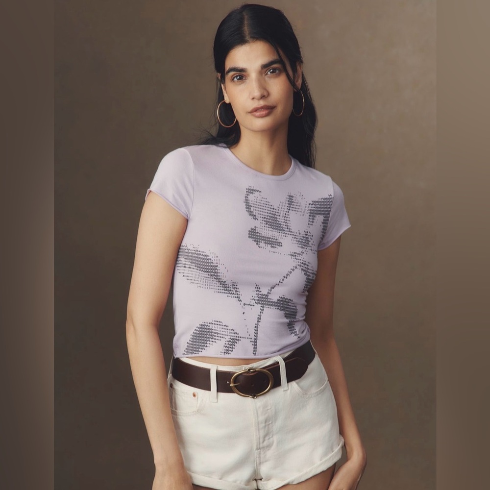 Anthropologie Graphic Tee | Size XS | Light Purple | Floral Dot Print | NWT